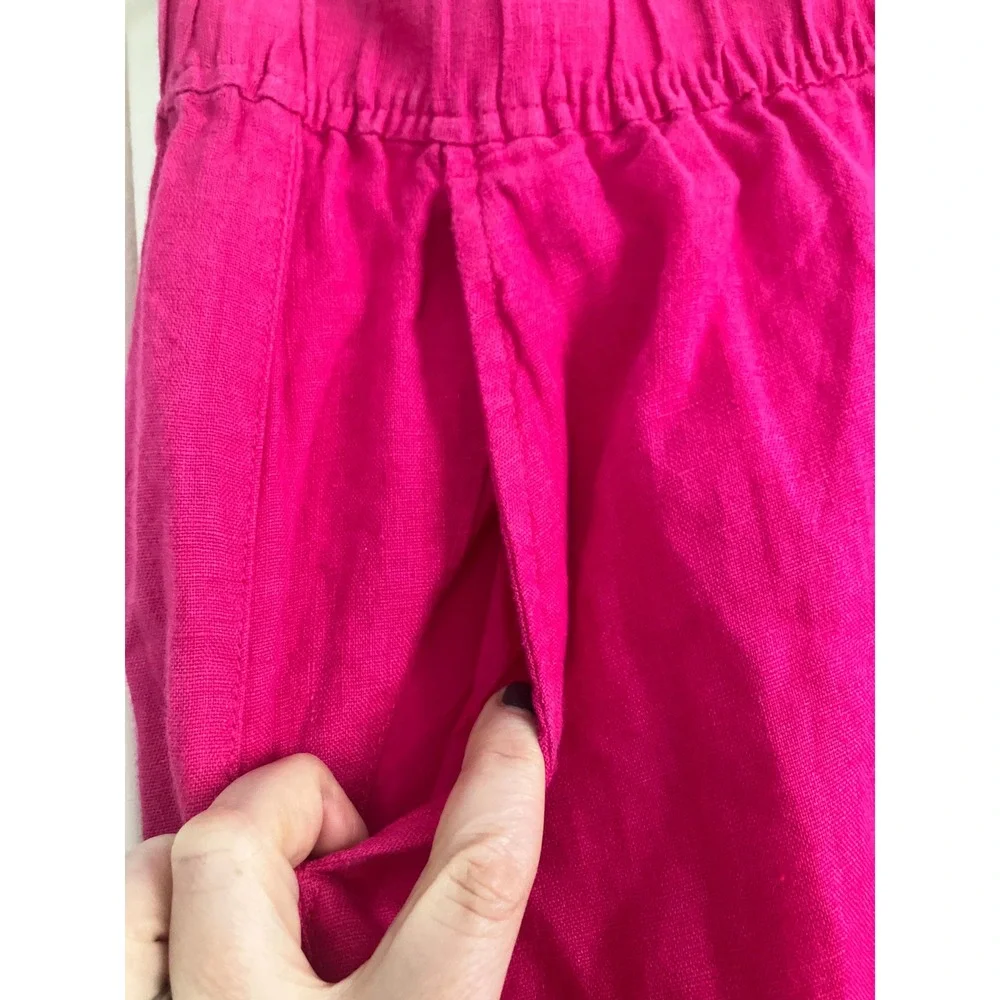 Tahari Essentials 100% Linen Hot Pink Wide Leg Pull On Resort Lounge Pants Large - Picture 4 of 7